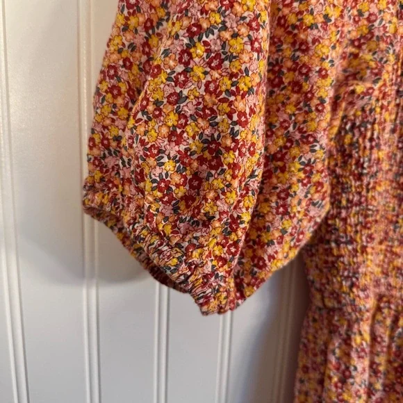 MINKPINK Floral High Low Puff Sleeve Square Neck Dress 100% Cotton Size Medium - Picture 9 of 14